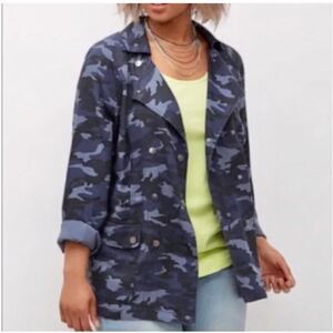 Lane‎ Bryant Blue Camo Anorak Jacket Lyocell Military Grunge Plus Size 26/28